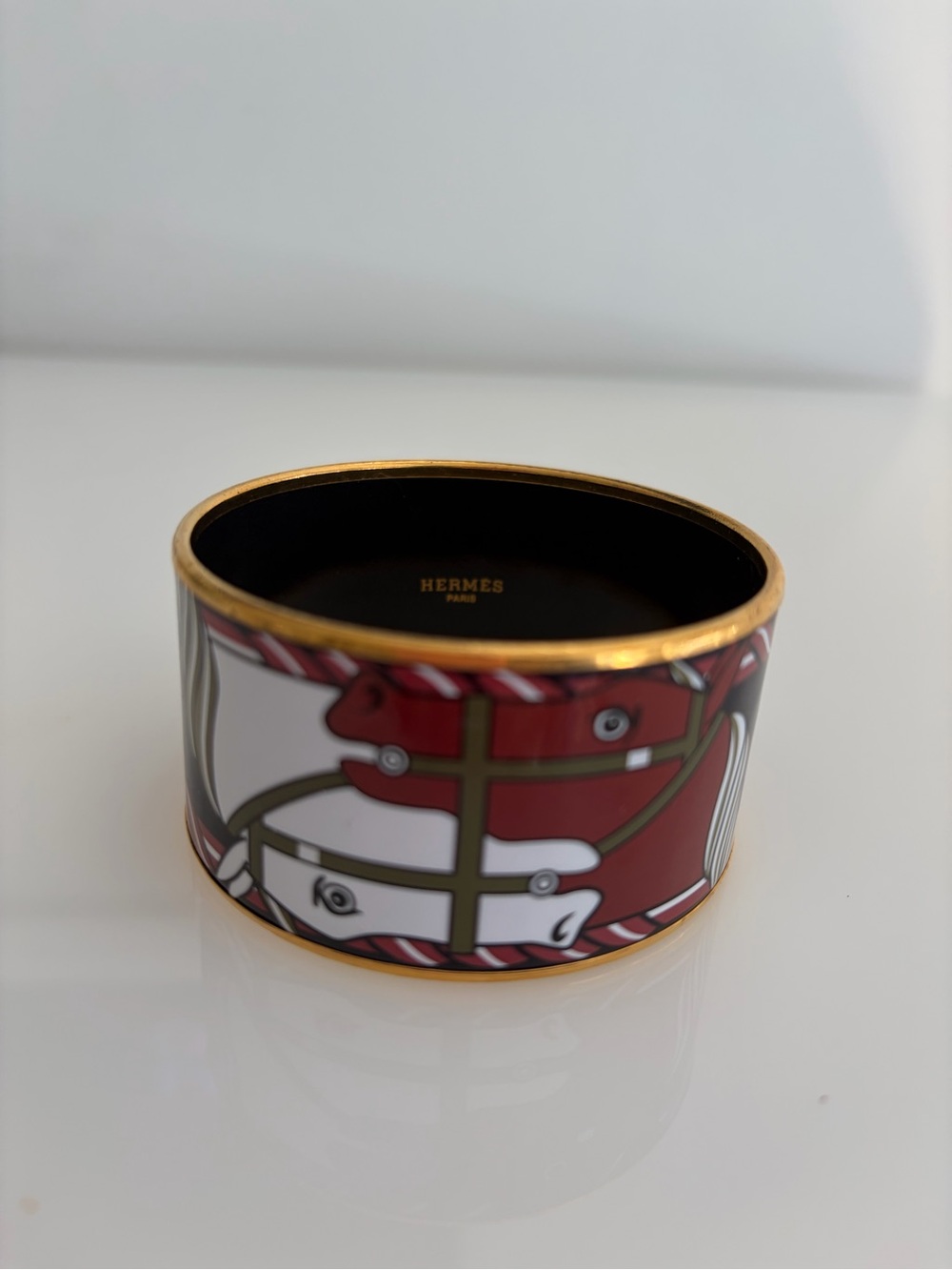Hermès Printed Enamel Extra Wide Horse Equestrian Cuff Bracelet
